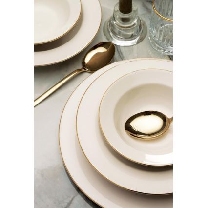24-Piece Porcelain Dinnerware Set – Cream with Gold Trim