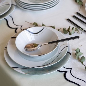24-piece porcelain dinnerware set, grey/green