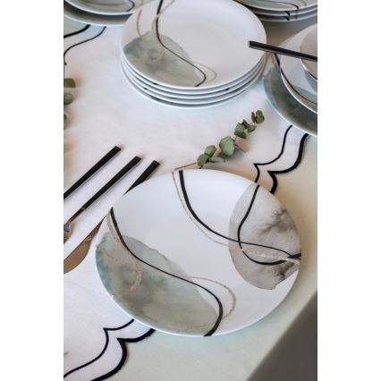 24-piece porcelain dinnerware set, grey/green