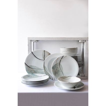 24-piece porcelain dinnerware set, grey/green