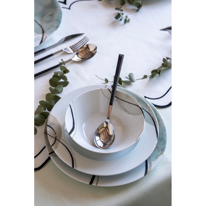 24-piece porcelain dinnerware set, grey/green