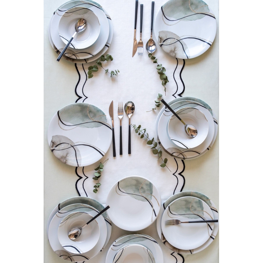 24-piece porcelain dinnerware set, grey/green