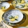 24-piece porcelain dinnerware set in blue, yellow and green