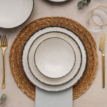 24-piece porcelain dinnerware set in elegant white and black