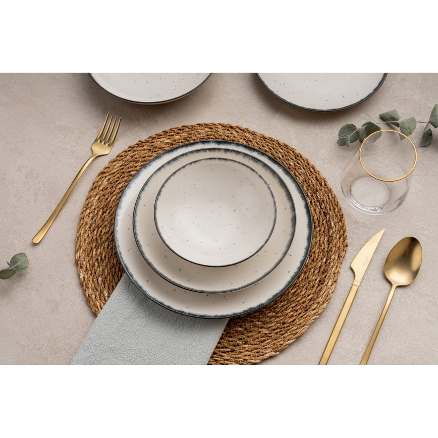 24-piece porcelain dinnerware set in elegant white and black
