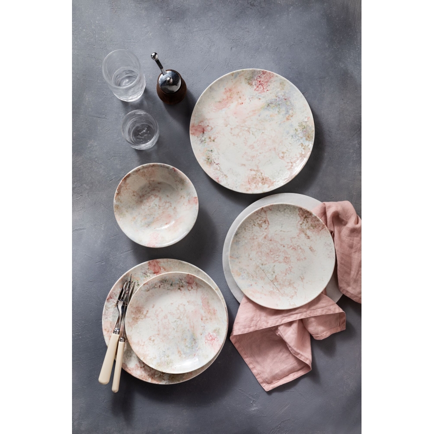 24-piece porcelain dinnerware set in pink/beige