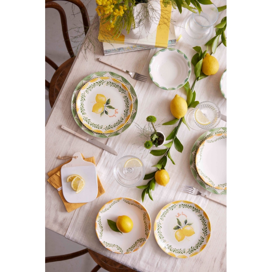 24-piece porcelain dinnerware set in yellow, white and green