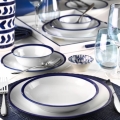 24-piece porcelain dinnerware set, white/blue