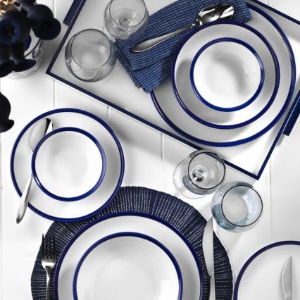 24-piece porcelain dinnerware set, white/blue