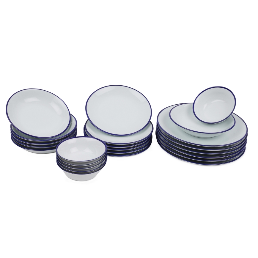24-piece porcelain dinnerware set, white/blue