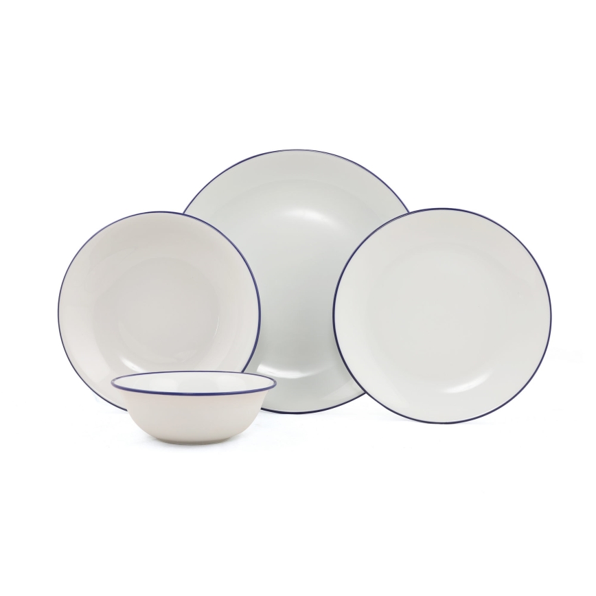 24-piece porcelain dinnerware set, white/blue