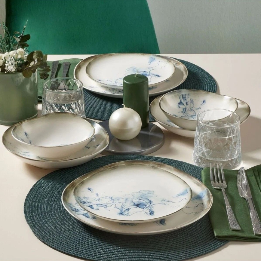 24-piece porcelain dinnerware set, white/blue