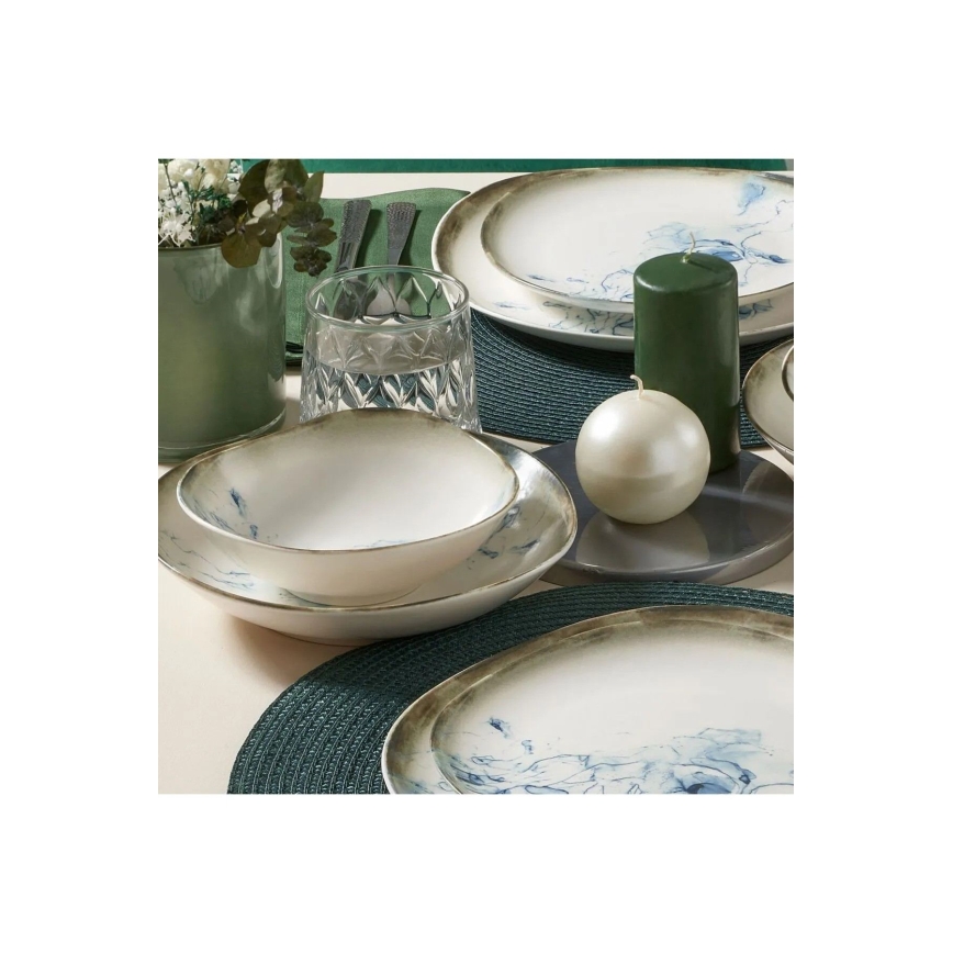 24-piece porcelain dinnerware set, white/blue