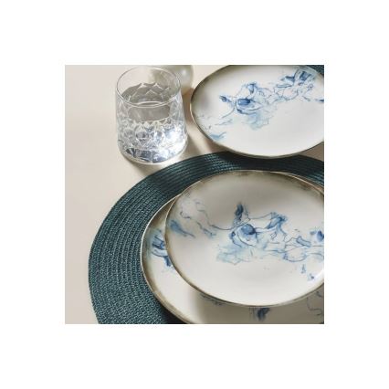 24-piece porcelain dinnerware set, white/blue