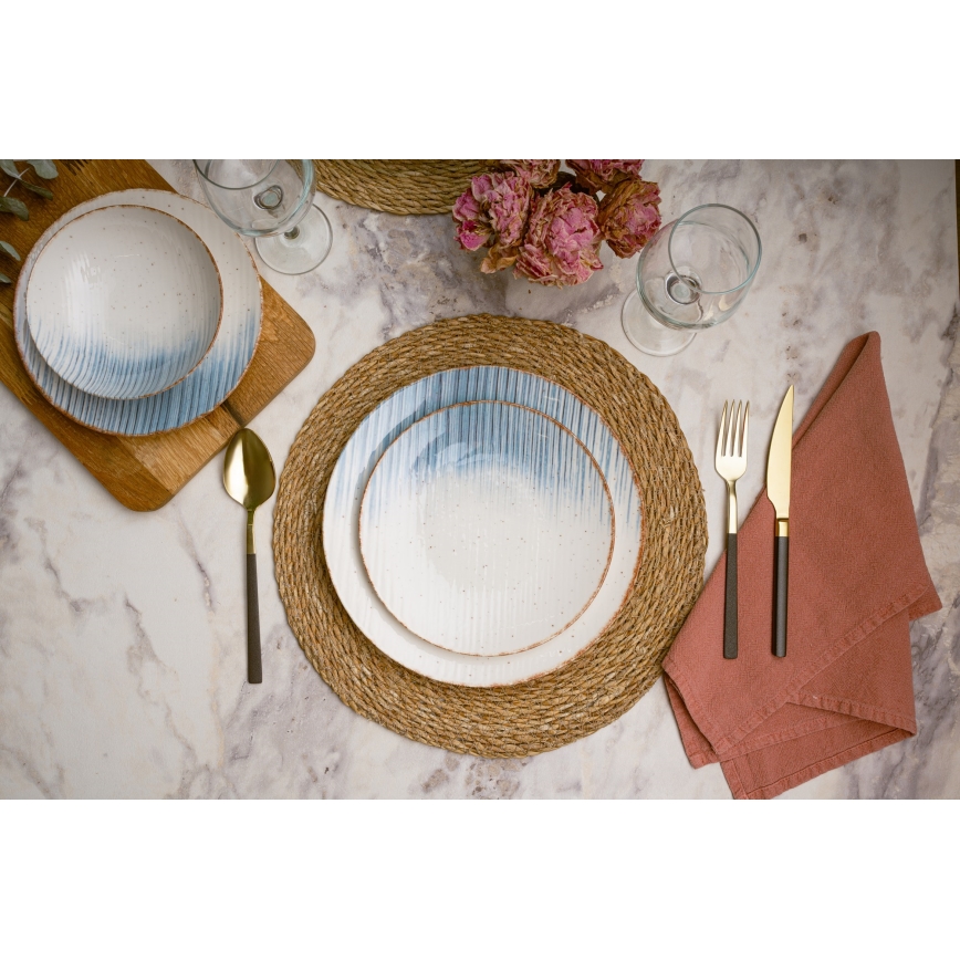 24-piece porcelain dinnerware set, white/blue