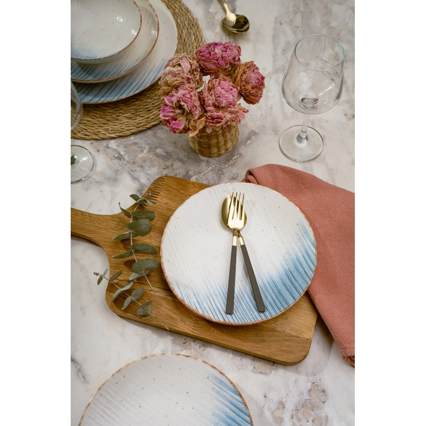 24-piece porcelain dinnerware set, white/blue