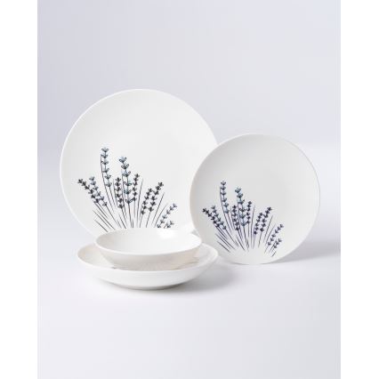 24-piece porcelain dinnerware set, white/blue