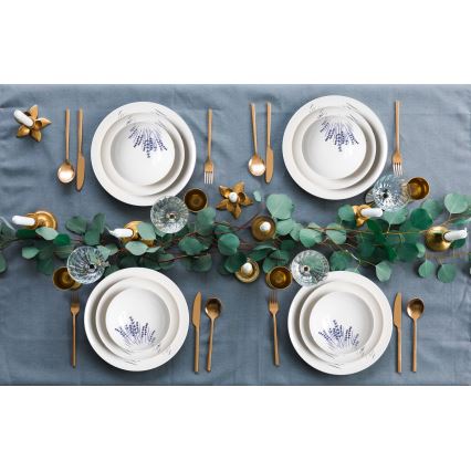 24-piece porcelain dinnerware set, white/blue