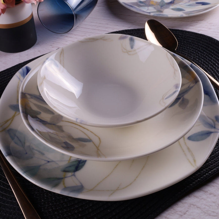 24-piece porcelain dinnerware set, white/blue