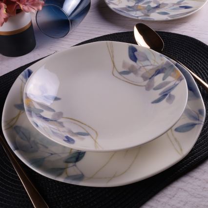 24-piece porcelain dinnerware set, white/blue