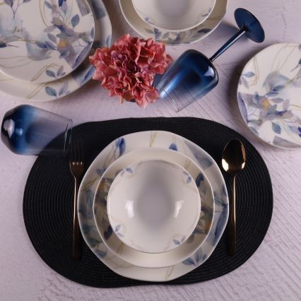 24-piece porcelain dinnerware set, white/blue