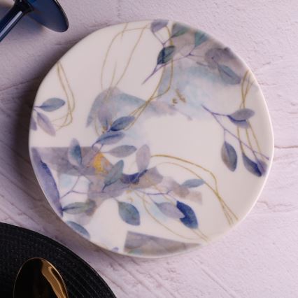 24-piece porcelain dinnerware set, white/blue