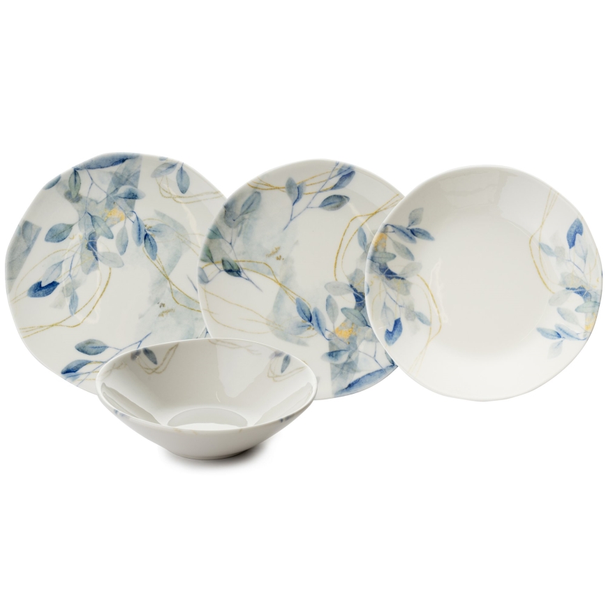 24-piece porcelain dinnerware set, white/blue