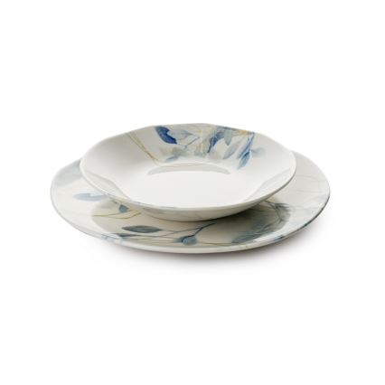 24-piece porcelain dinnerware set, white/blue