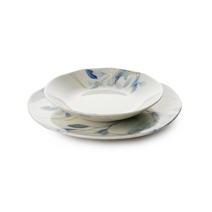 24-piece porcelain dinnerware set, white/blue
