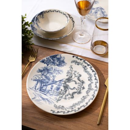 24-piece porcelain dinnerware set, white/blue
