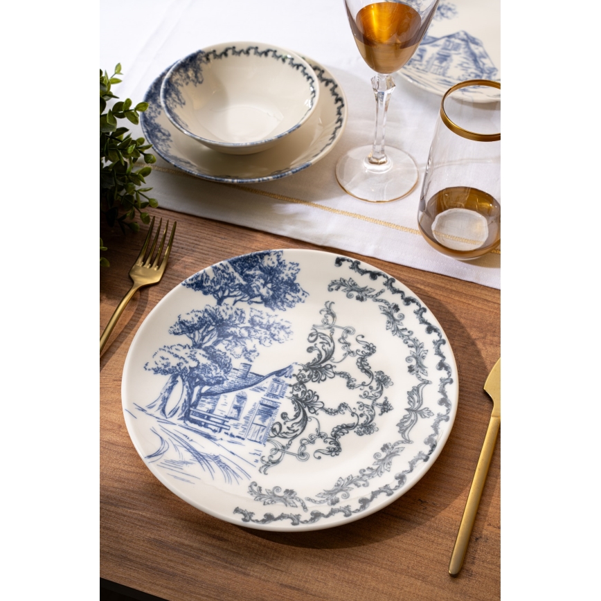 24-piece porcelain dinnerware set, white/blue