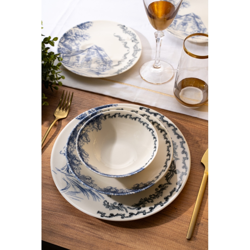 24-piece porcelain dinnerware set, white/blue