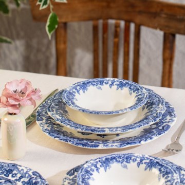 24-piece porcelain dinnerware set, white/blue