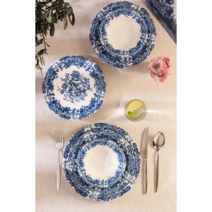 24-piece porcelain dinnerware set, white/blue