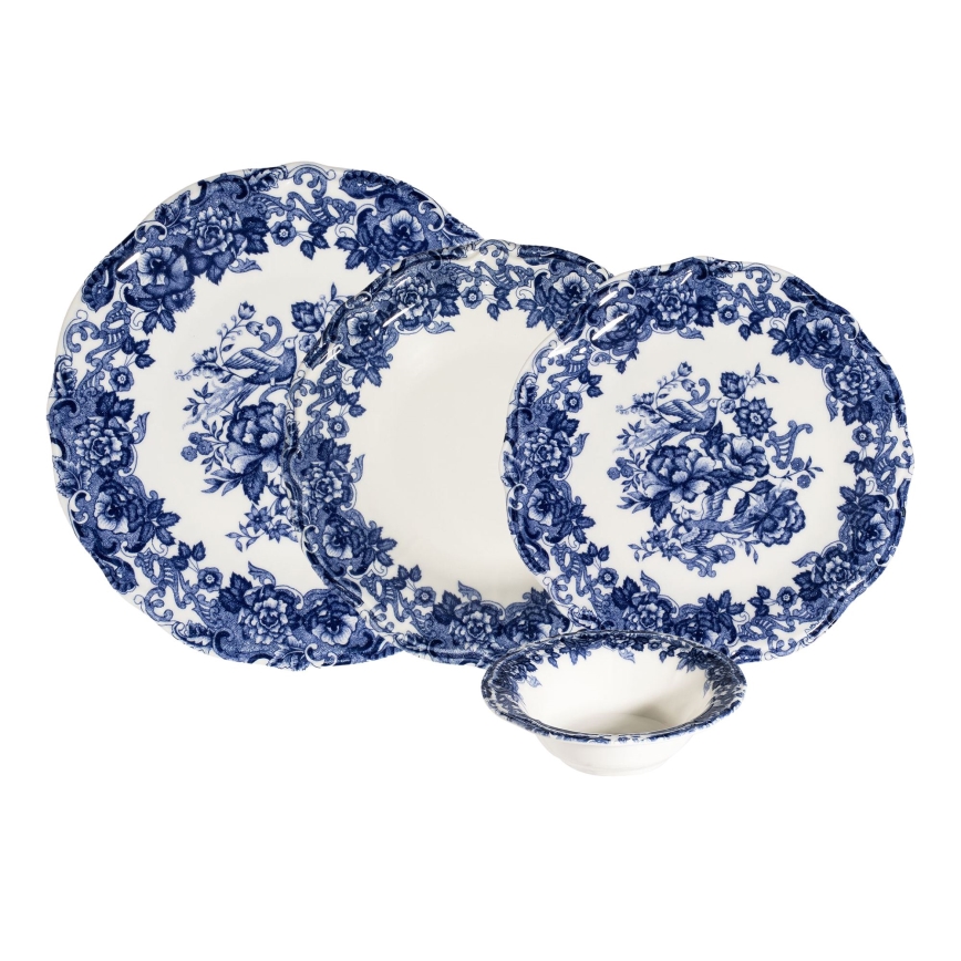 24-piece porcelain dinnerware set, white/blue