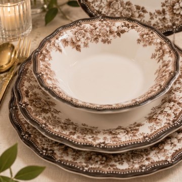 24-piece porcelain dinnerware set, white/brown