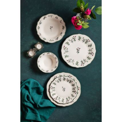 24-piece porcelain dinnerware set, white/green/red