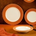 24-piece porcelain dinnerware set, white/orange