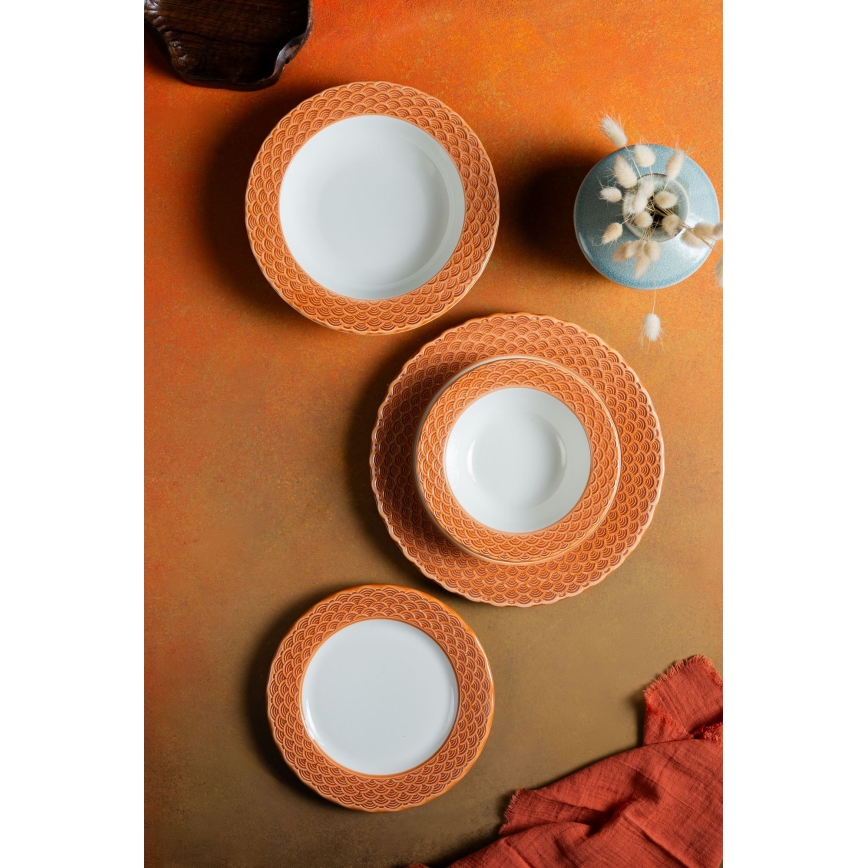 24-piece porcelain dinnerware set, white/orange