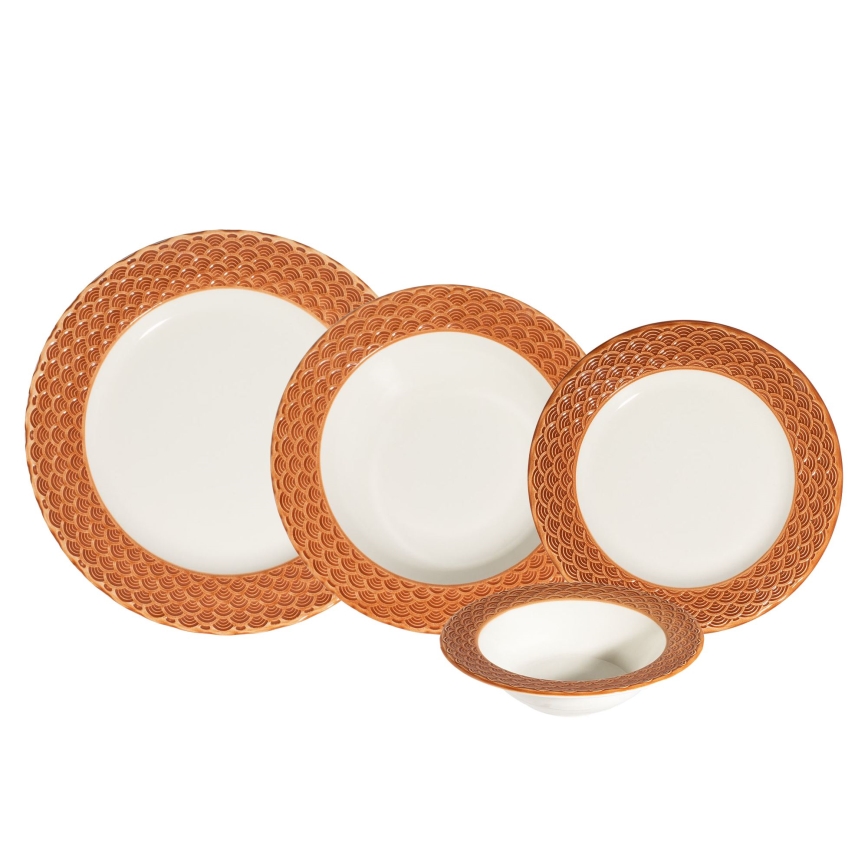 24-piece porcelain dinnerware set, white/orange
