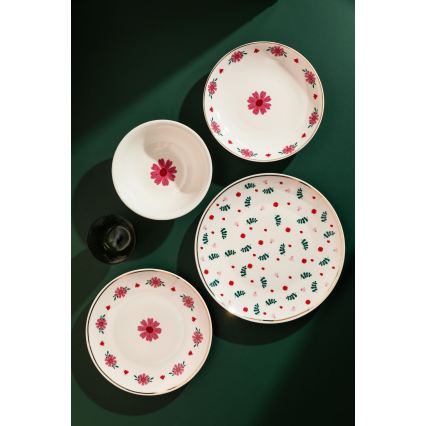 24-Piece Porcelain Dinnerware Set – White/Red/Green