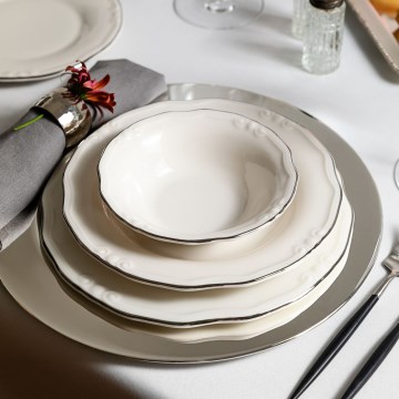 24-piece porcelain dinnerware set, white/silver