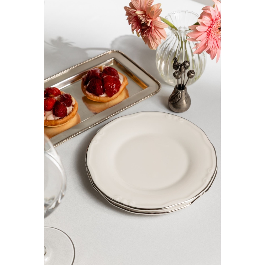24-piece porcelain dinnerware set, white/silver