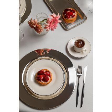 24-piece porcelain dinnerware set, white/silver
