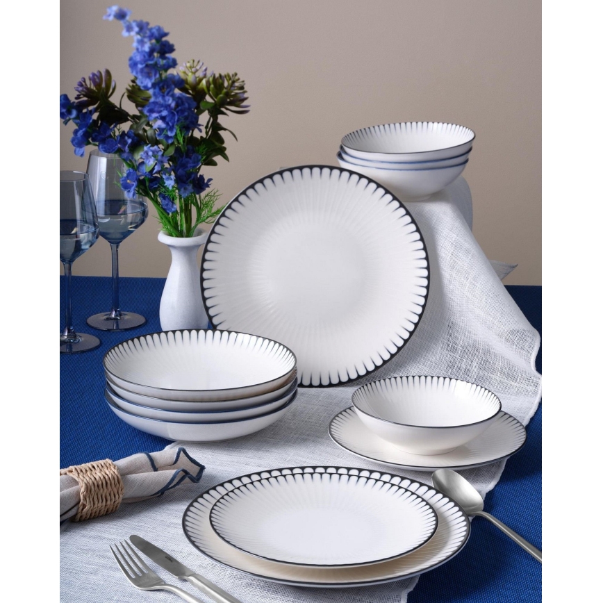 24-piece porcelain dinnerware set — white/black