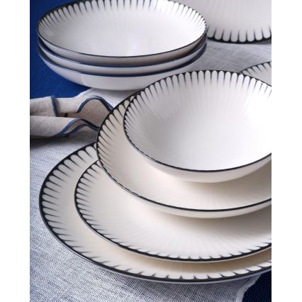 24-piece porcelain dinnerware set — white/black