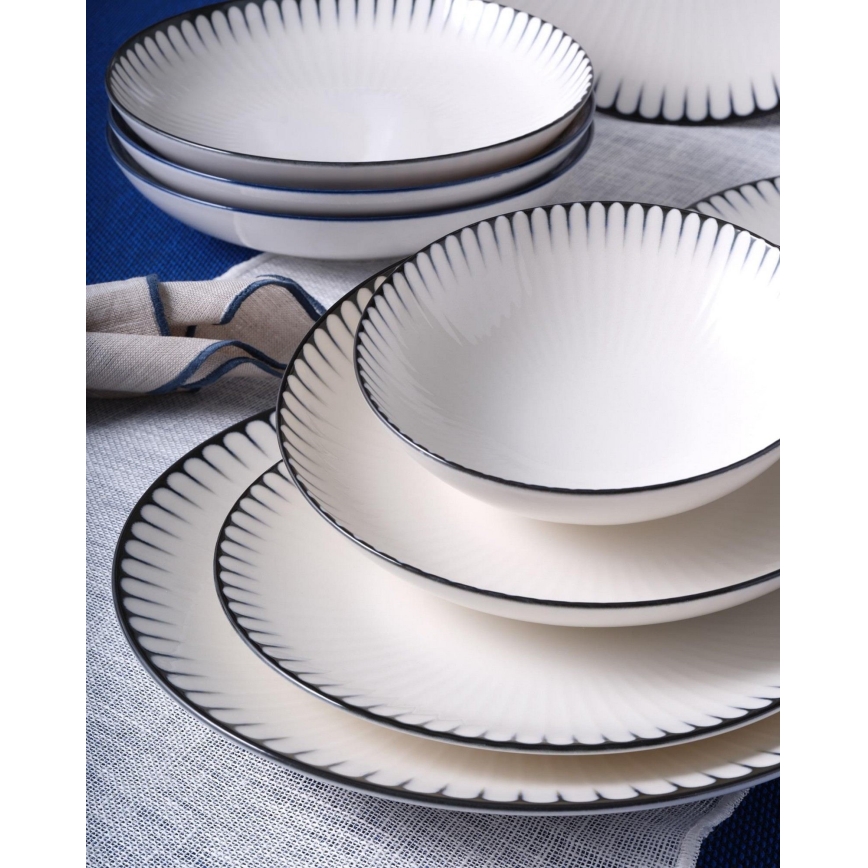 24-piece porcelain dinnerware set — white/black