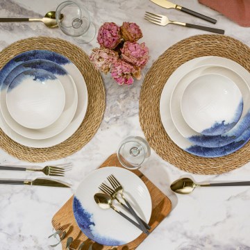 24-piece Porcelain Dinnerware Set — White/Blue
