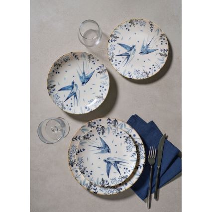 24-Piece Porcelain Dinnerware Set — White/Blue