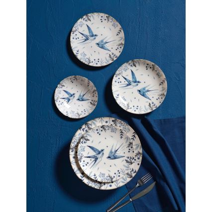 24-Piece Porcelain Dinnerware Set — White/Blue